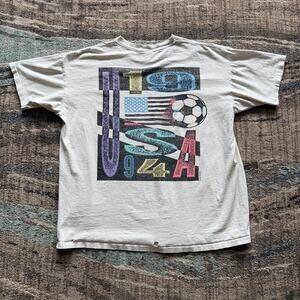 Vintage 1994 World Cup Team USA USMNT White Distressed Soccer Tee Shirt Sz XL